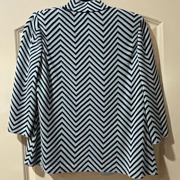 MING WANG Chevron Three Quarter Sleeve Sweater Coat Black Light Blue Women’s SP - Picture 2 of 6